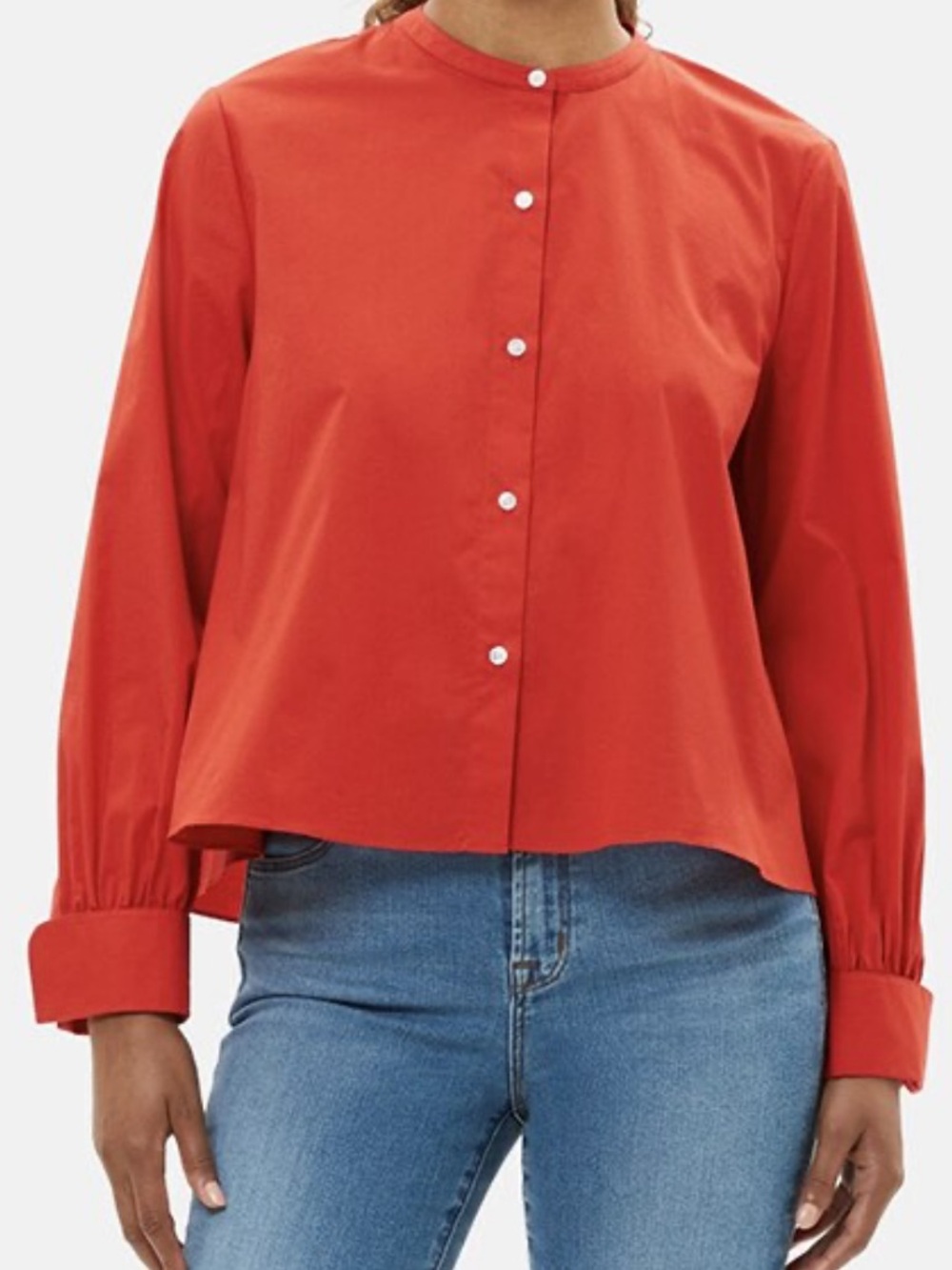 Theory Red Long-Sleeve Button-Front Blouse